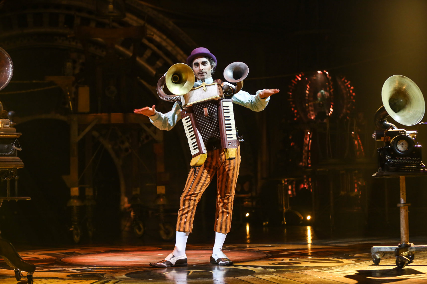 A member of Cirque du Soleil performs on stage during "KURIOS - Cabinet of Curiosities" at LA's Dodger Stadium in 2015. (Rich Fury/Invision/AP)