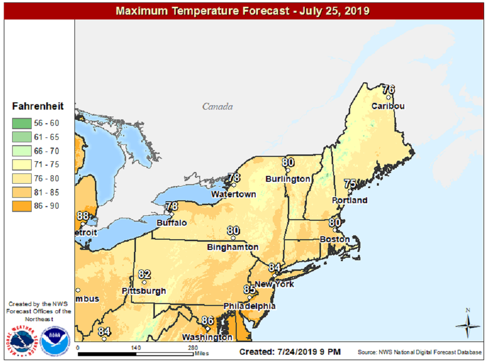 Seasonable weather continues through the end of the work week. (Courtesy NOAA)