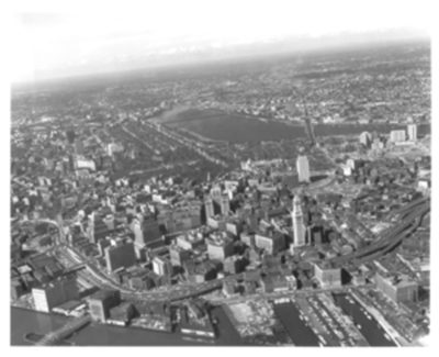An aerial photograph taken of Boston in 1962. (Courtesy Massachusetts State Archives)