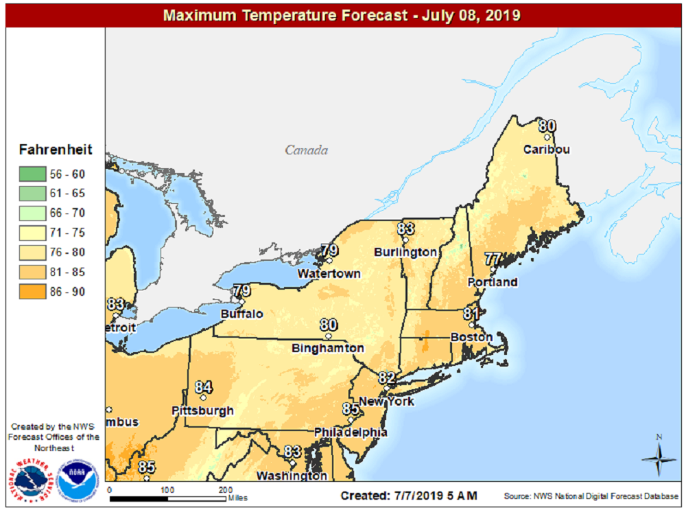 Dry and warm to start the work week. (Courtesy NOAA)