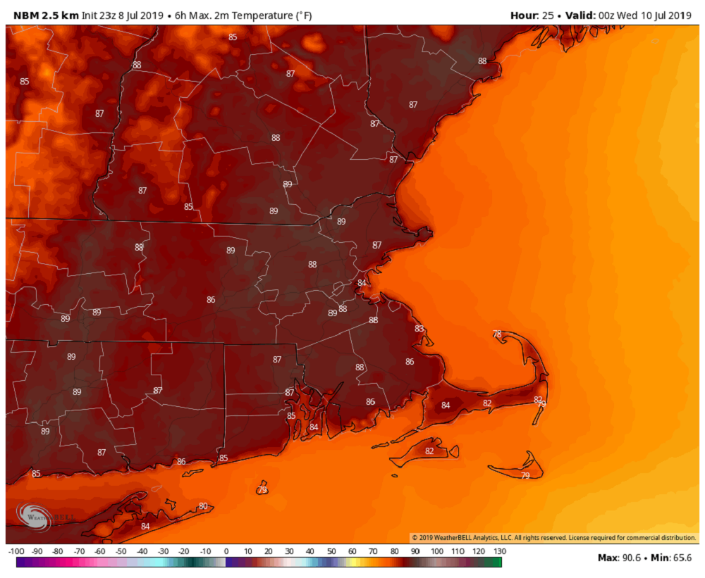 Warm weather continues Tuesday with low humidity. (Courtesy WeatherBell)