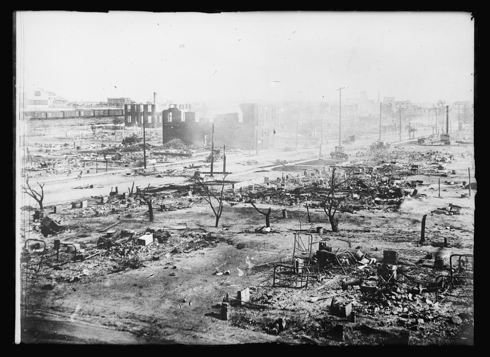 Ruins after the race massacre in Tulsa, Okla. (Photo courtesy of the Library of Congress, Prints &amp; Photographs Division, American National Red Cross Collection)