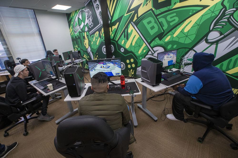 The Celtics Crossover Gaming team in preseason action in March. (Jesse Costa/WBUR)