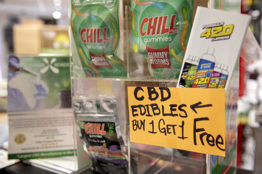 At Shop Therapy in Northampton, CBD products are on sale after a new state policy put a ban on such products. (Robin Lubbock/WBUR)