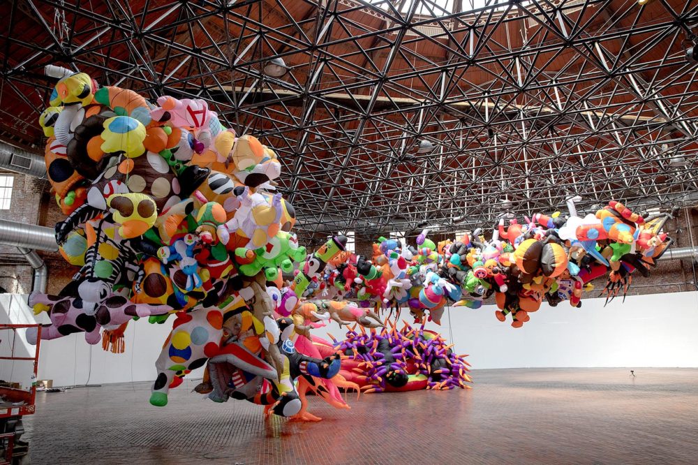 &quot;Augment&quot; in the process of installation at the Cyclorama. (Robin Lubbock/WBUR)