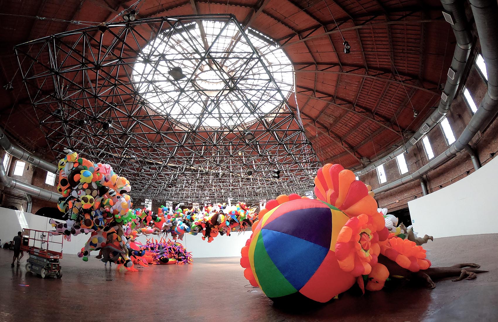 "Augment" in the process of installation at the Cyclorama. (Robin Lubbock/WBUR)