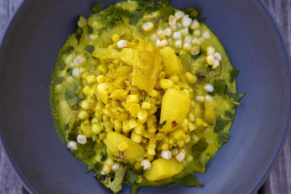 Corn and potato curry (Jesse Costa/WBUR)