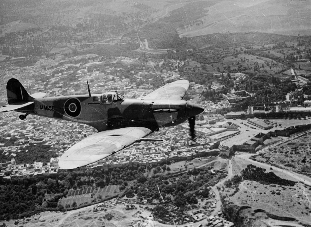 This undated photo shows one of the famed British RAF Supermarine Spitfire planes assembled in Casablanca during World War II, in flight. (AP Photo)