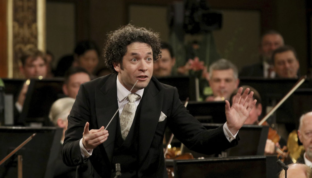 Gustavo Dudamel conducting the Vienna Philharmonic Orchestra in 2017. (Ronald Zak/AP)
