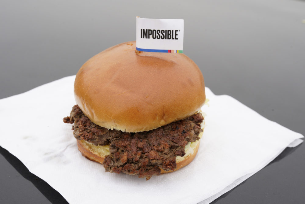 The Impossible Burger, a plant-based burger containing wheat protein, coconut oil and potato protein, is shown. Growing demand for healthier, more sustainable food is one reason people are seeking plant-based meats. (Nati Harnik/AP)