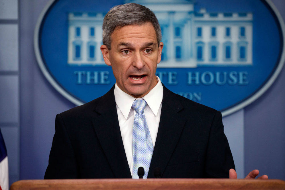 Acting Director of United States Citizenship and Immigration Services Ken Cuccinelli speaks during a briefing at the White House Monday. (Evan Vucci/AP)
