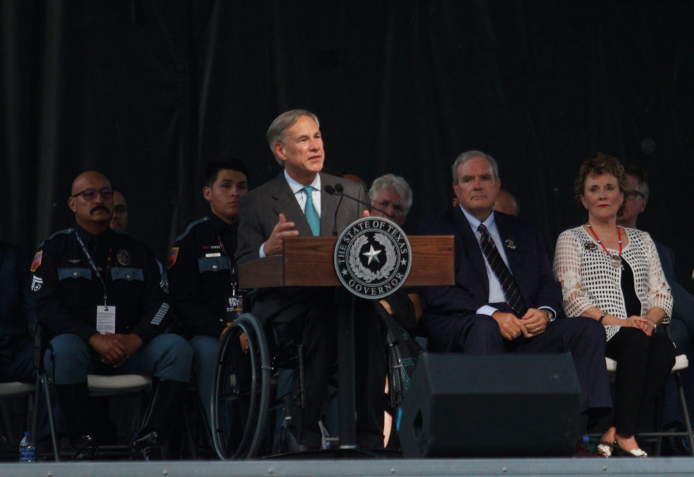 Gov. Greg Abbott speaks during a memorial service for the victims of the Aug. 3 mass shooting, Wednesday, Aug. 14, 2019, at Southwest University Park, in El Paso, Texas. (Jorge Salgado/AP)
