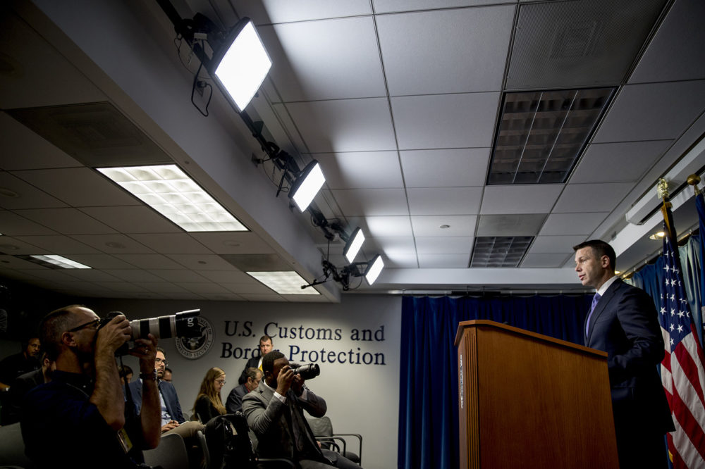 Acting Homeland Security Secretary Kevin McAleenan speaks about upcoming changes to the Flores ruling at a news conference at the Reagan Building in Washington, Wednesday, Aug. 21, 2019. (Andrew Harnik/AP)