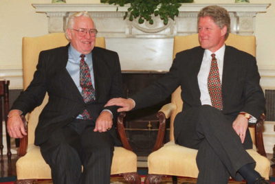 Bill Clinton meets with William J. Usery in the White House. (J. David Ake/AFP/Getty Images)