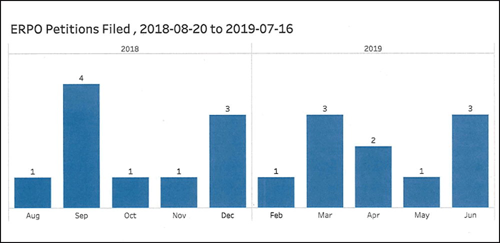 So far, 20 ERPO petitions have been filed since the &quot;red flag&quot; law went into effect. (Courtesy of the Massachusetts Trial Court)