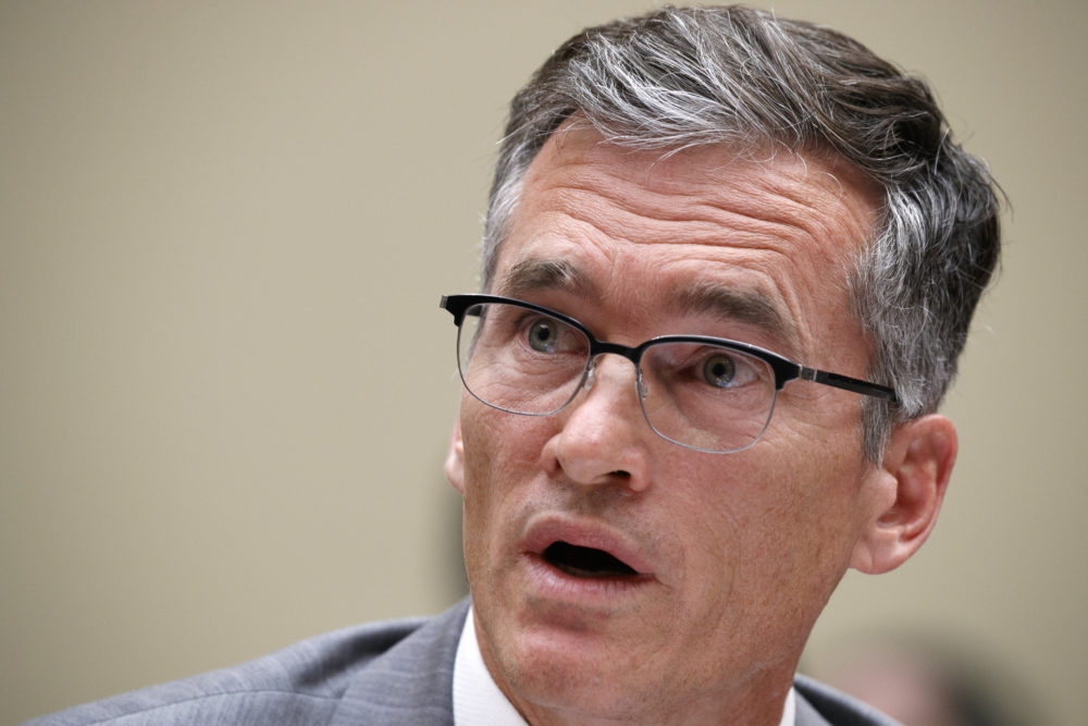 Daniel Renaud, USCIS field operations directorate associate director, declines to answer a question citing citing an ongoing legal challenge during the hearing. (Jacquelyn Martin/AP)