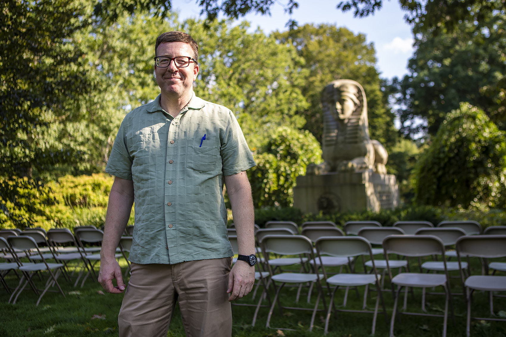 Mount Auburn Cemetery artist-in-residence Patrick Gabridge . (Jesse Costa/WBUR)