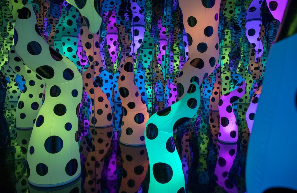 Inside &quot;LOVE IS CALLING,&quot; an infinity mirror room by artist Yayoi Kusama at the ICA, Boston. (Robin Lubbock/WBUR)