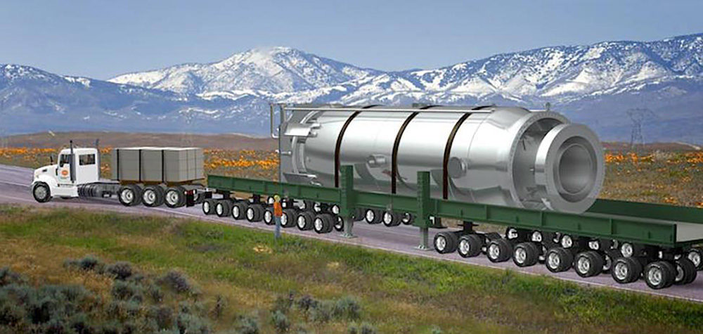 An artist's rendition of a miniature nuclear reactor in transit. (Courtesy NuScale Power)