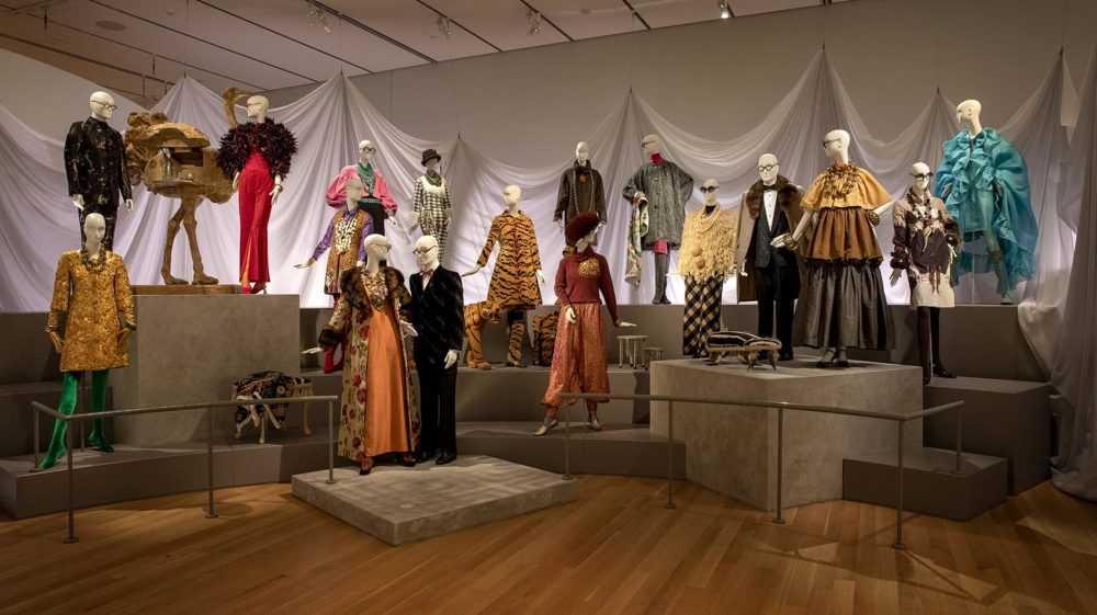 A selection of clothing on display in the Apfel Gallery. (Robin Lubbock/WBUR)