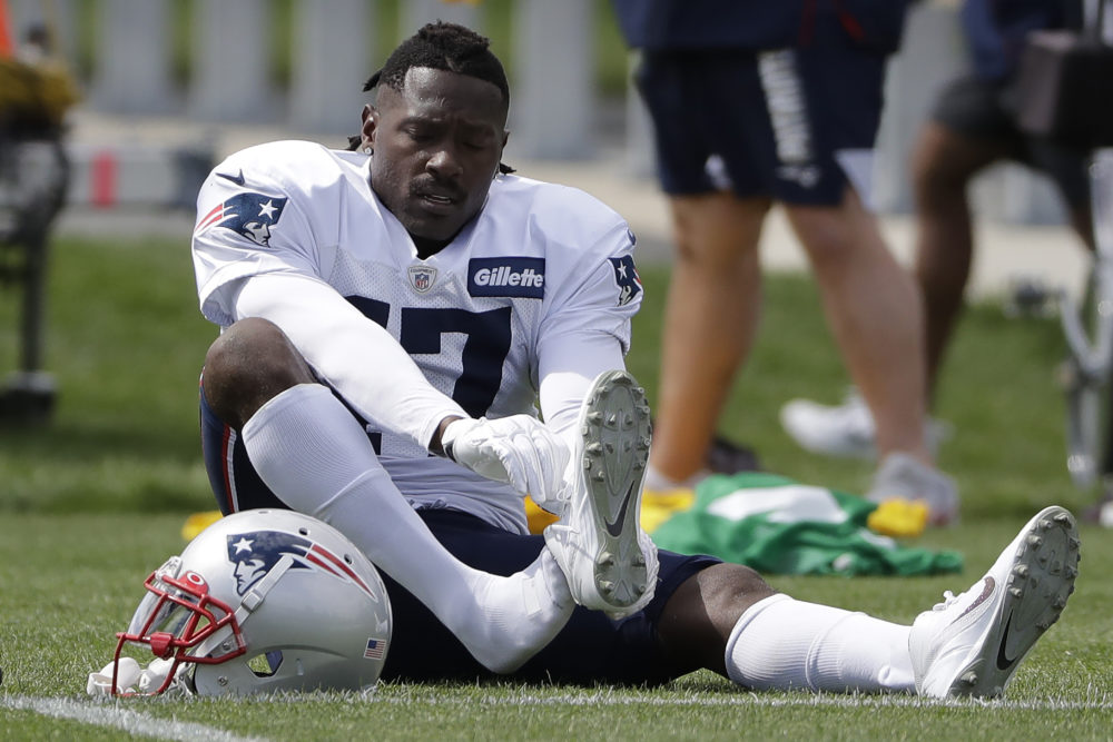 New England Patriots wide receiver Antonio Brown during practice in Foxborough. (Steven Senne/AP)