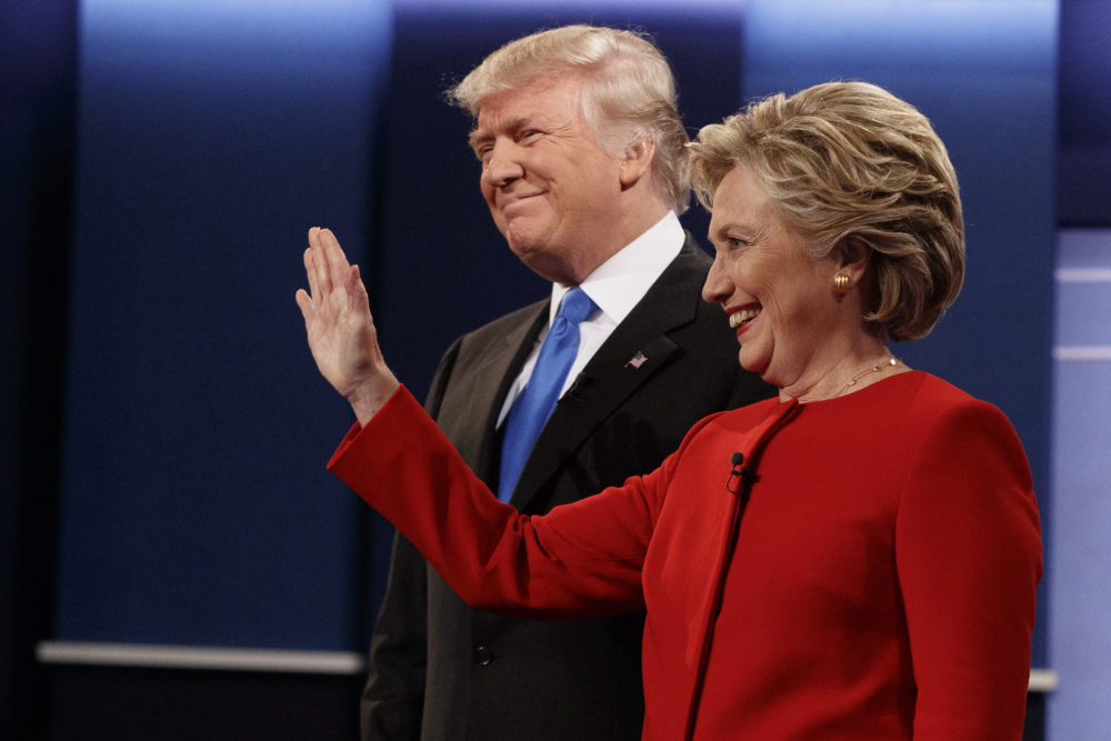Republican presidential candidate Donald Trump stands with Democratic presidential candidate Hillary Clinton before the first presidential debate of 2016. (Evan Vucci/AP)