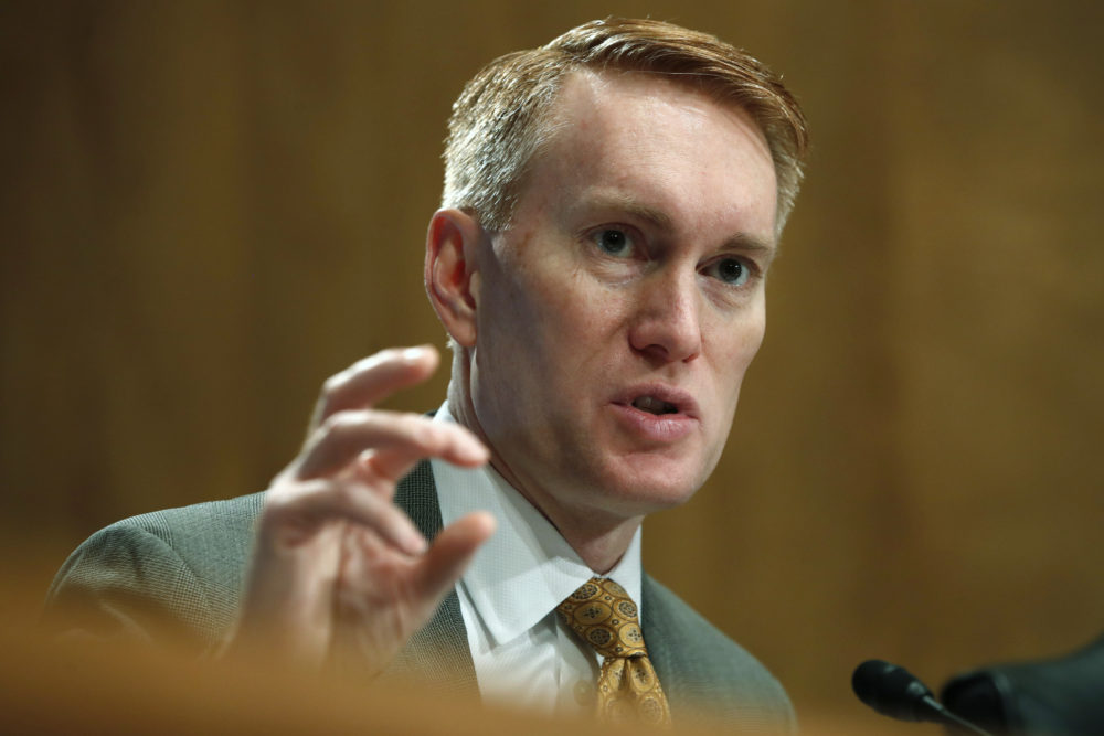 Sen. James Lankford, R-Okla., asks a question during a Senate Governmental Affairs subcommittee hearing on international mail and the opioid crisis, Thursday, Jan. 25, 2018, on Capitol Hill in Washington. (Jacquelyn Martin/AP)
