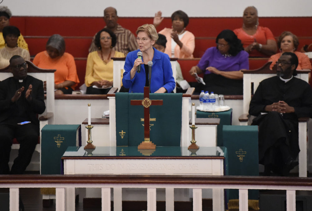 A recent poll finds Warren, seen here speaking at Reid Chapel AME Church on Aug. 18 in Columbia, S.C., fourth among black voters in the state. (Meg Kinnard/AP)