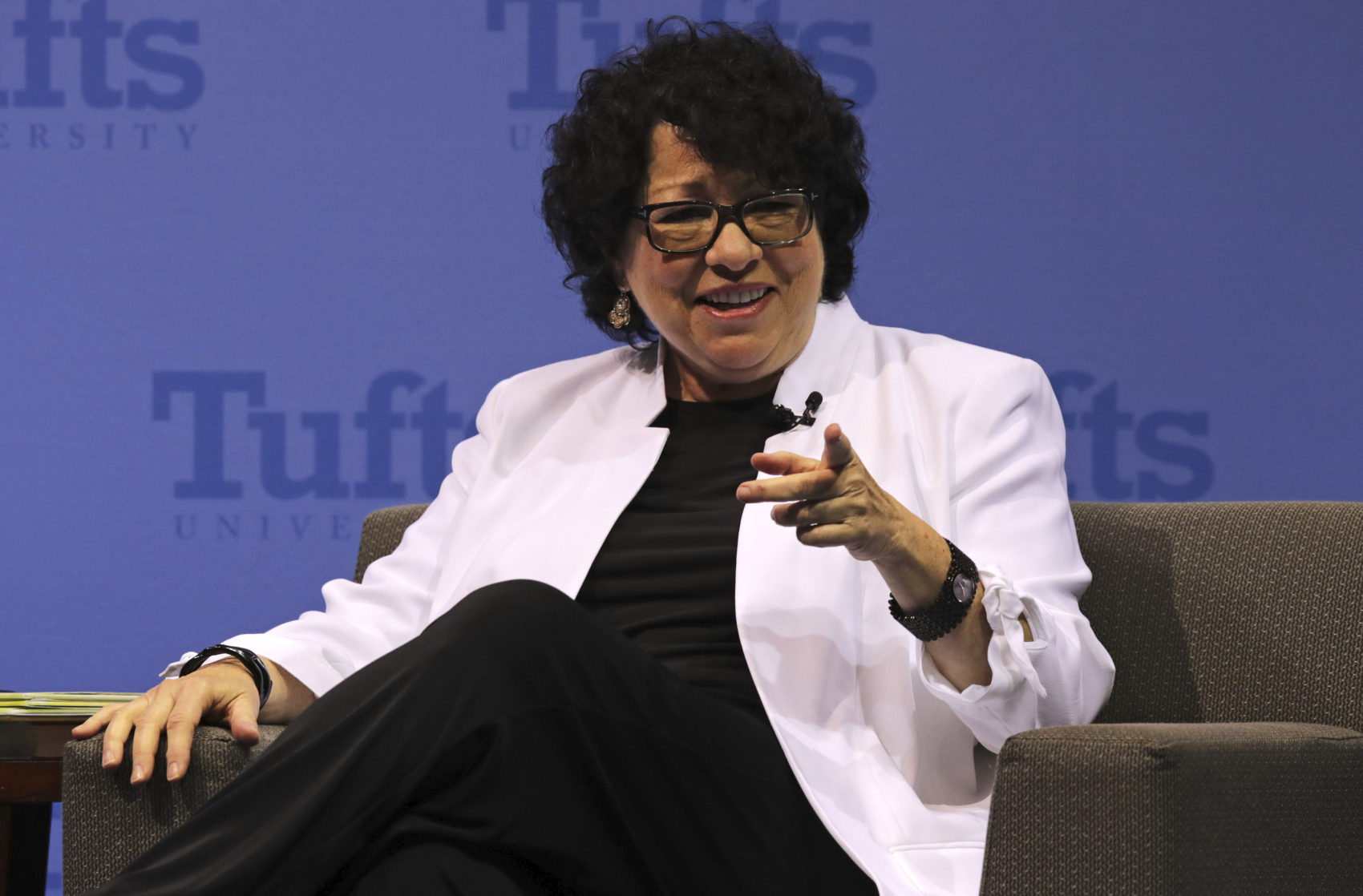 U.S. Supreme Court Justice Sonia Sotomayor gestures during a visit to Tufts University in Medford, Mass., Thursday, Sept. 12, 2019. (Charles Krupa/AP)