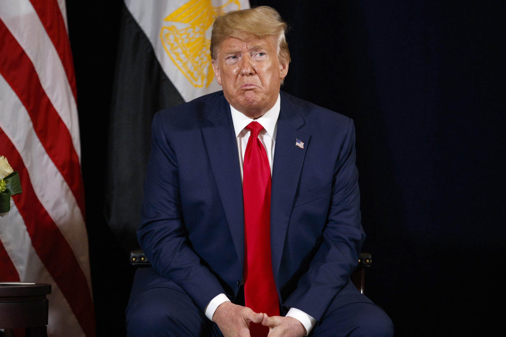 President Donald Trump speaks during a meeting with Egyptian President Abdel-Fattah el-Sisi at the InterContinental Barclay hotel during the United Nations General Assembly, Monday, Sept. 23, 2019, in New York. (Evan Vucci/AP)
