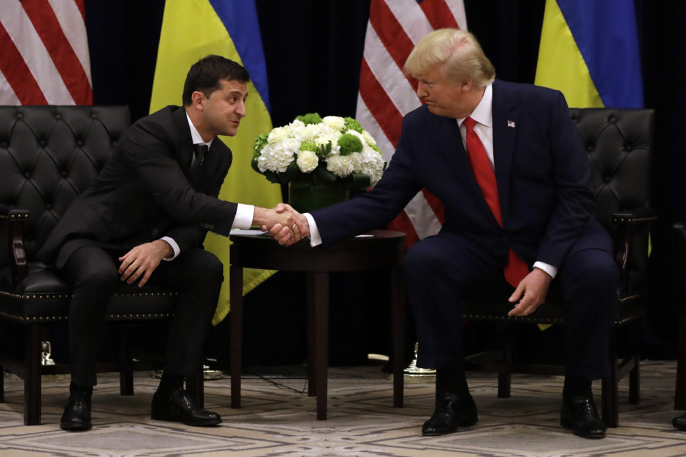 President Donald Trump meets with Ukrainian President Volodymyr Zelenskiy at the InterContinental Barclay New York hotel during the United Nations General Assembly, Wednesday, Sept. 25, 2019, in New York. (Evan Vucci/AP)