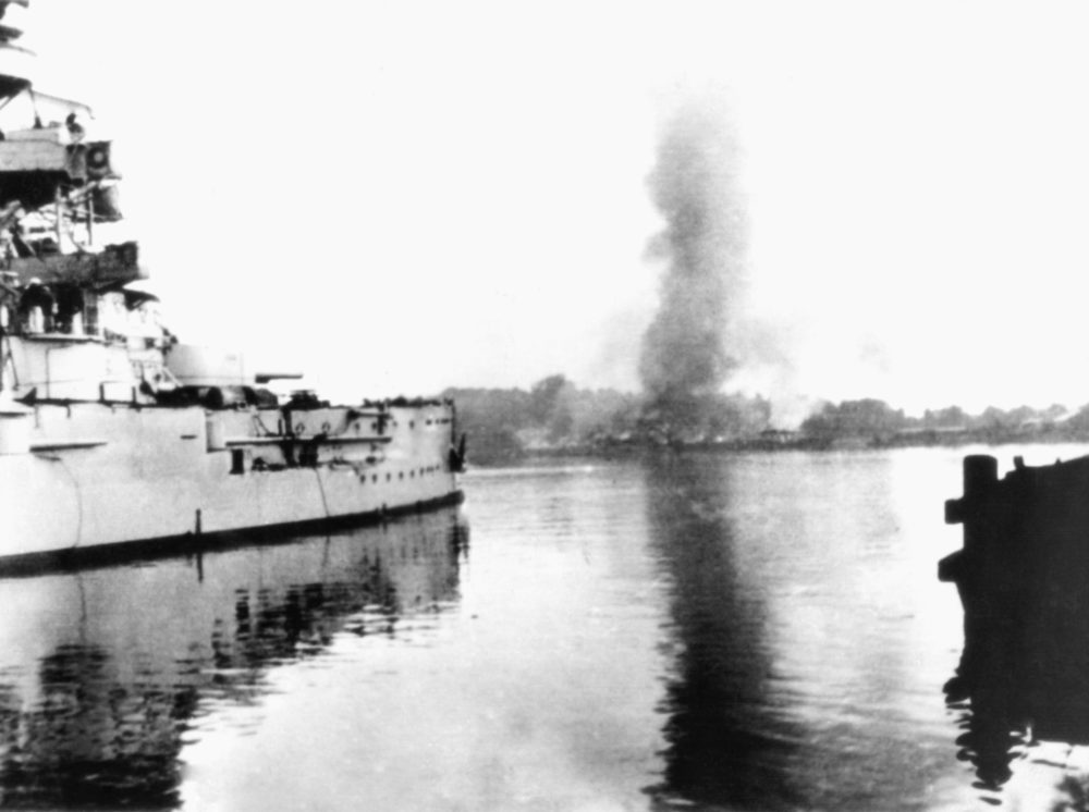 The German battleship Schleswig-Holstein in Danzig, Poland, on Sept. 1, 1939. (AP file photo)