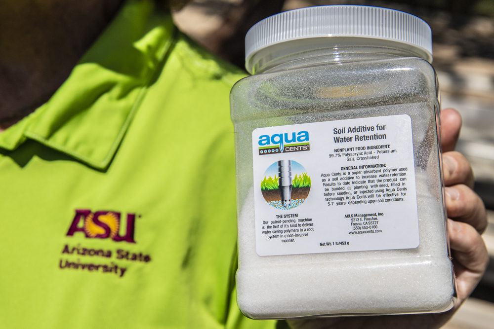 This is the &quot;hydrogel&quot; technology that ASU will put underneath the soccer fields. It holds onto the irrigation water and slowly releases it over time. It could save 45% of the 11 million gallons the fields drink up every year. (Richard Holland/ASU)