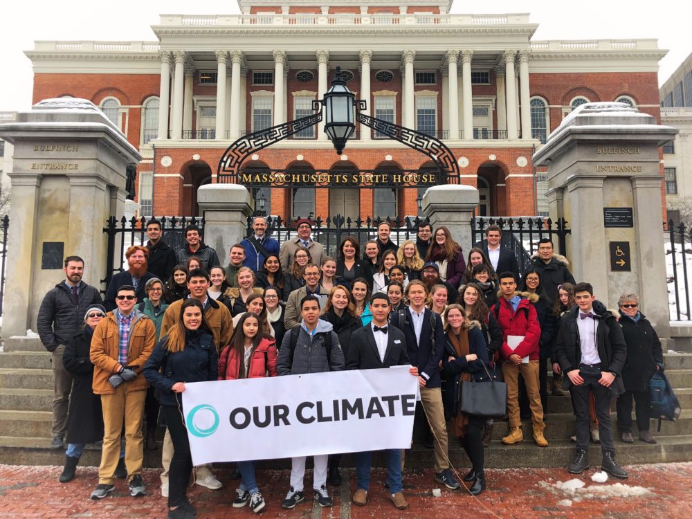 Young climate activists, including the author, on the steps of the Massachusetts State House. (Courtesy Our Climate)