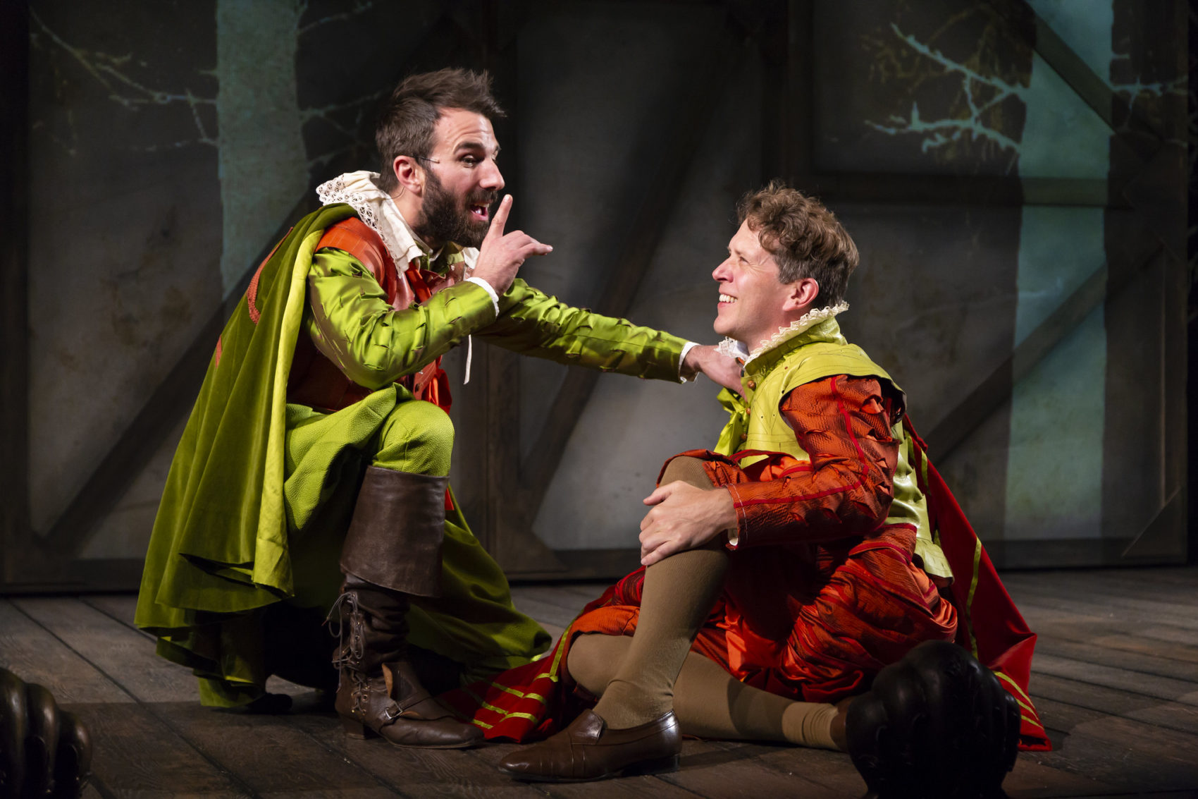 Alex Hurt as Rosencrantz and Jeremy Webb as Guildenstern in "Rosencrantz & Guildenstern Are Dead" at the Huntington Theatre Company. (Courtesy T Charles Erickson)