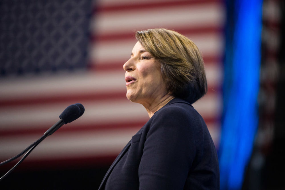 Sen. Amy Klobuchar speaks during the New Hampshire Democratic Party Convention at the SNHU Arena in Manchester, New Hampshire. (Scott Eisen/Getty Images)