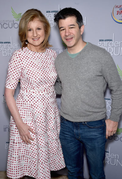Huffington Post founder Arianna Huffington and former Uber CEO Travis Kalanick. (Dimitrios Kambouris/Getty Images)