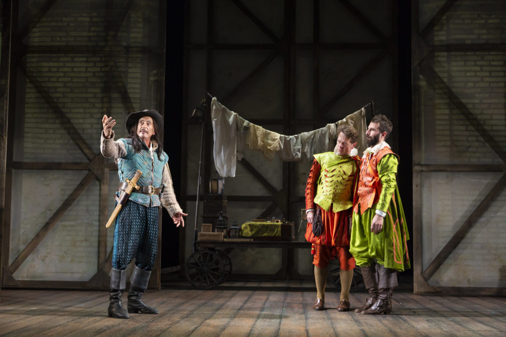 Will LeBow's Player meets up with Alex Hurt as Rosencrantz and Jeremy Webb as Guildenstern in &quot;Rosencrantz and Guildenstern are Dead&quot; at the Huntington Theatre Company. (Courtesy T Charles Erickson)