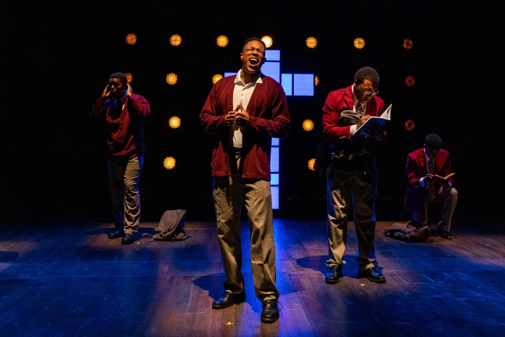 Jaimar Brown, Antione Gray, Thomas Purvis and Dwayne P. Mitchell in Nigel Richards, Thomas Purvis, Malik Mitchell, Dwayne P. Mitchell, Jaimar Brown and Aaron Pattersonin in SpeakEasy Stage's Production of &quot;Choir Boy.&quot; (Courtesy Nile Scott Studios)