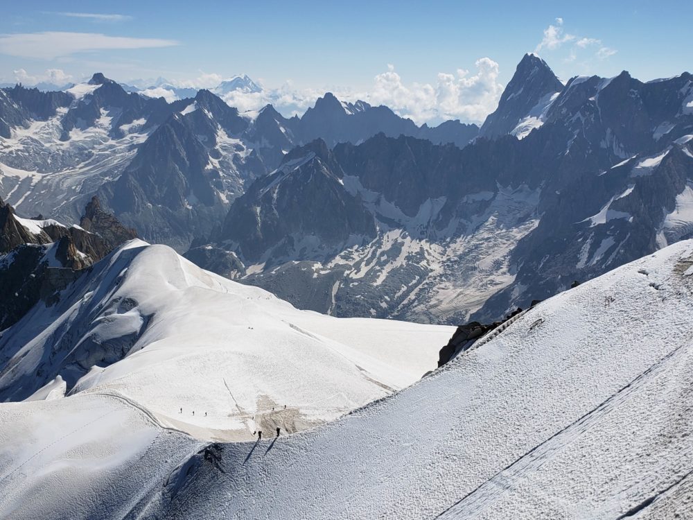 The &quot;exposed and treacherous ridge&quot; climbers need to traverse in order to climb Mont Blanc via the more technical Three Monts approach. Picture taken in 2018. (Photo courtesy of glaciologist Ulyana Horodyskyj)