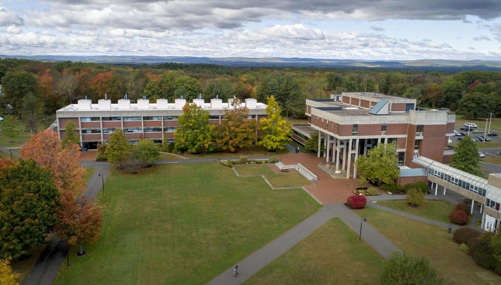 The Cole Science Center and the Harold F. Johnson Library at the heart of Hampshire College's campus. (Robin Lubbock/WBUR)