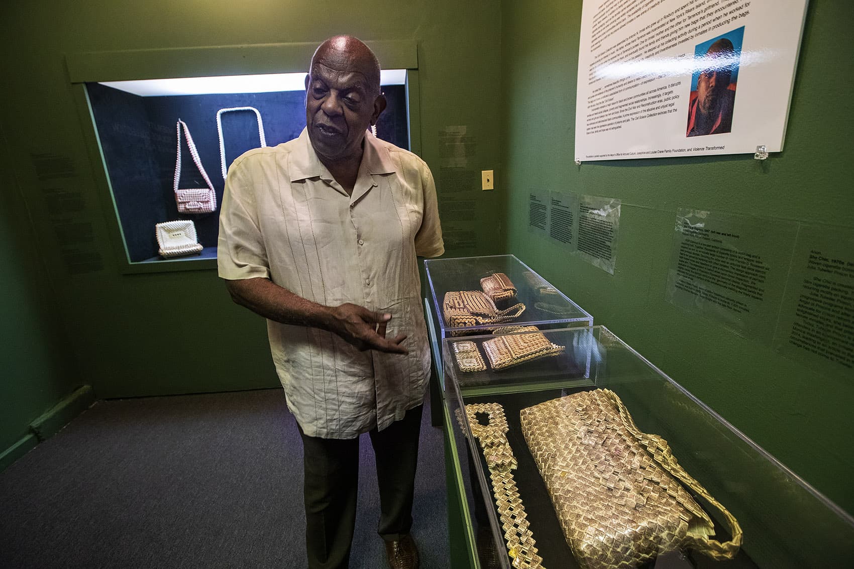 Edmund Barry Gaither, the Director and Curator of the Museum of the National Center of Afro-American Artists, speaks about the exquisite craft that went into the pieces in the "Inmate Ingenuity: The Cell Solace exhibit" at the Museum of NCAAA. (Jesse Costa/WBUR)