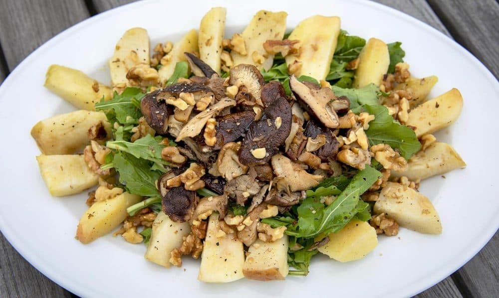 Roasted Apple and Mushroom Salad on Arugula (Robin Lubbock/WBUR)