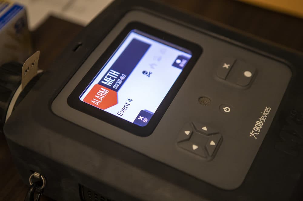 Thee MX908 detects methamphetamines in the trace sample. (Jesse Costa/WBUR)