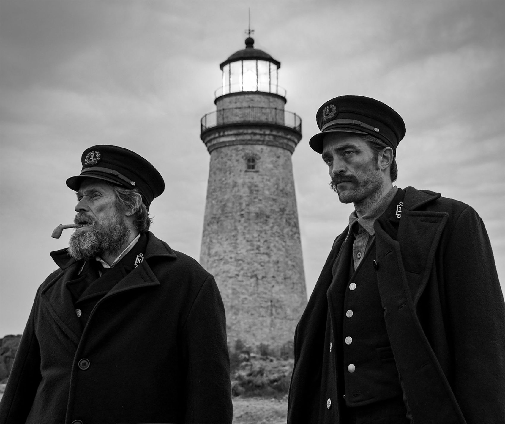 Willem Dafoe and Robert Pattinson in Robert Eggers' "The Lighthouse." (Courtesy A24)