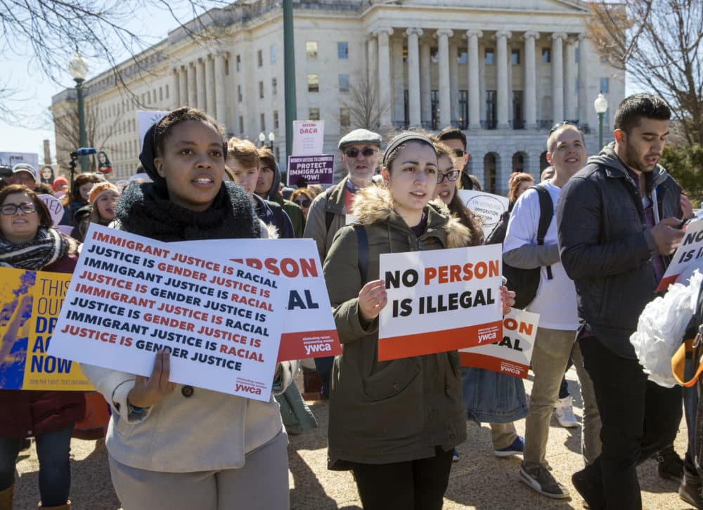 Deferred Action for Childhood Arrivals (DACA) recipients and other young immigrants march with supporters as they arrive at the Capitol on March 5, 2018. (J. Scott Applewhite/AP)