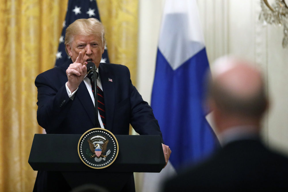 President Donald Trump speaks during a news conference with Finnish President Sauli Niinisto at the White House in Washington, Wednesday, Oct. 2, 2019. (Carolyn Kaster/AP)