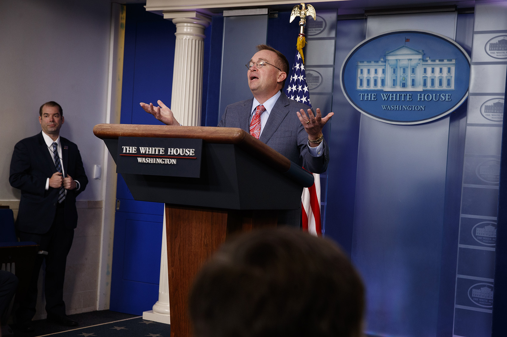 White House chief of staff Mick Mulvaney announces that the G7 will be held at Trump National Doral, Thursday, Oct. 17, 2019, in Washington. (Evan Vucci/AP)