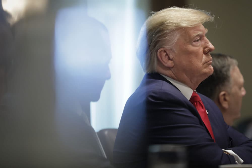 President Donald Trump crosses his arms as he listens during a Cabinet meeting in the Cabinet Room of the White House, Monday, Oct. 21, 2019, in Washington. (Pablo Martinez Monsivais/AP)