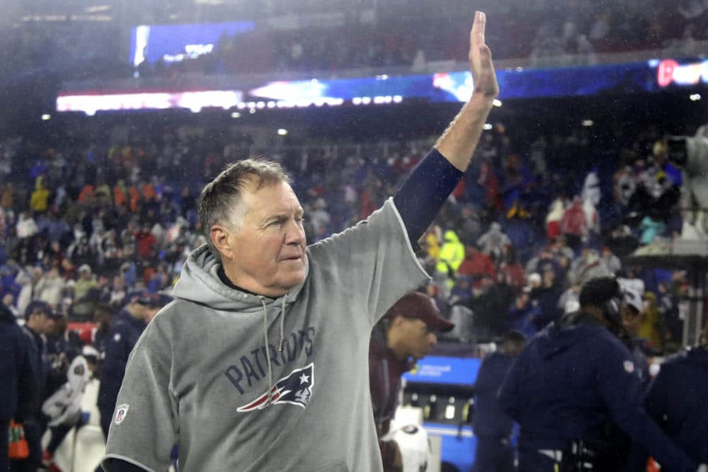 New England Patriots head coach Bill Belichick celebrates with Jon Bon Jovi after the Patriots defeated the Steelers 36-17 to win the AFC Championship Game at Gillette Stadium on January 22, 2017 in Foxboro, Massachusetts. (Patrick Smith/Getty Images)